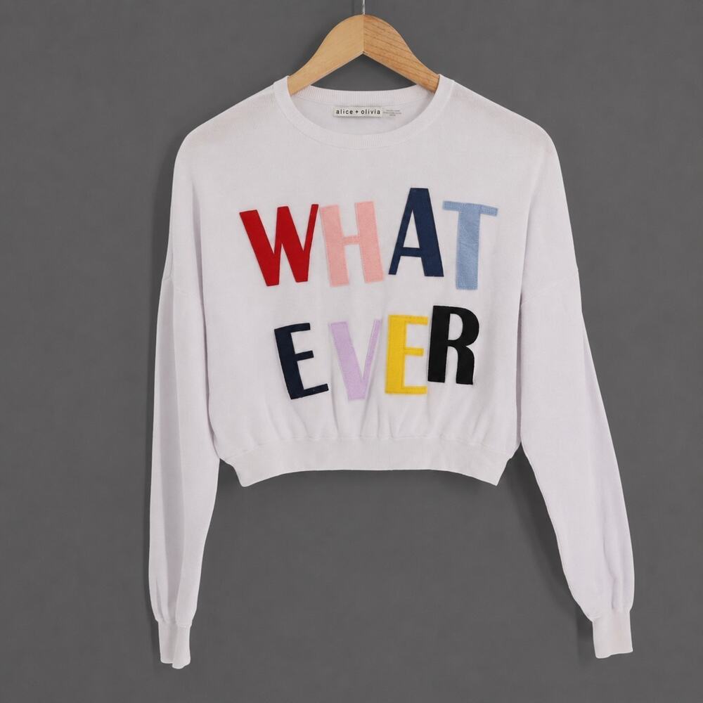 Alice + Olivia XS White Knit Whatever Multicolored Graphic Sweater Pullover